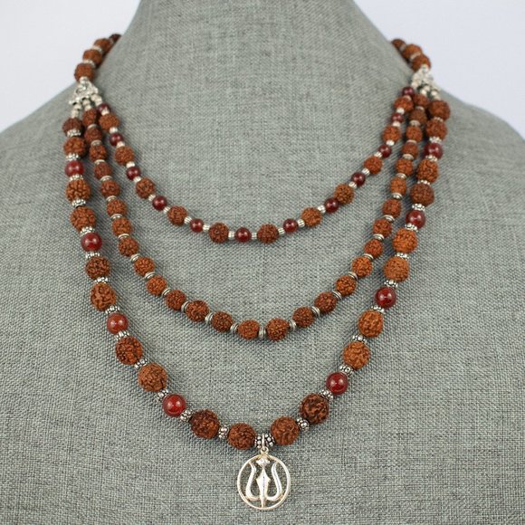 Rudraksha Beads with sterling silver trident and carnelian beads  100.00 - Picture 13 of 16